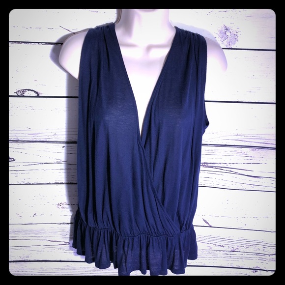 Soft Joie Tops - Soft Joie Navy Blue Surplice Sleeveless Ruffle Top